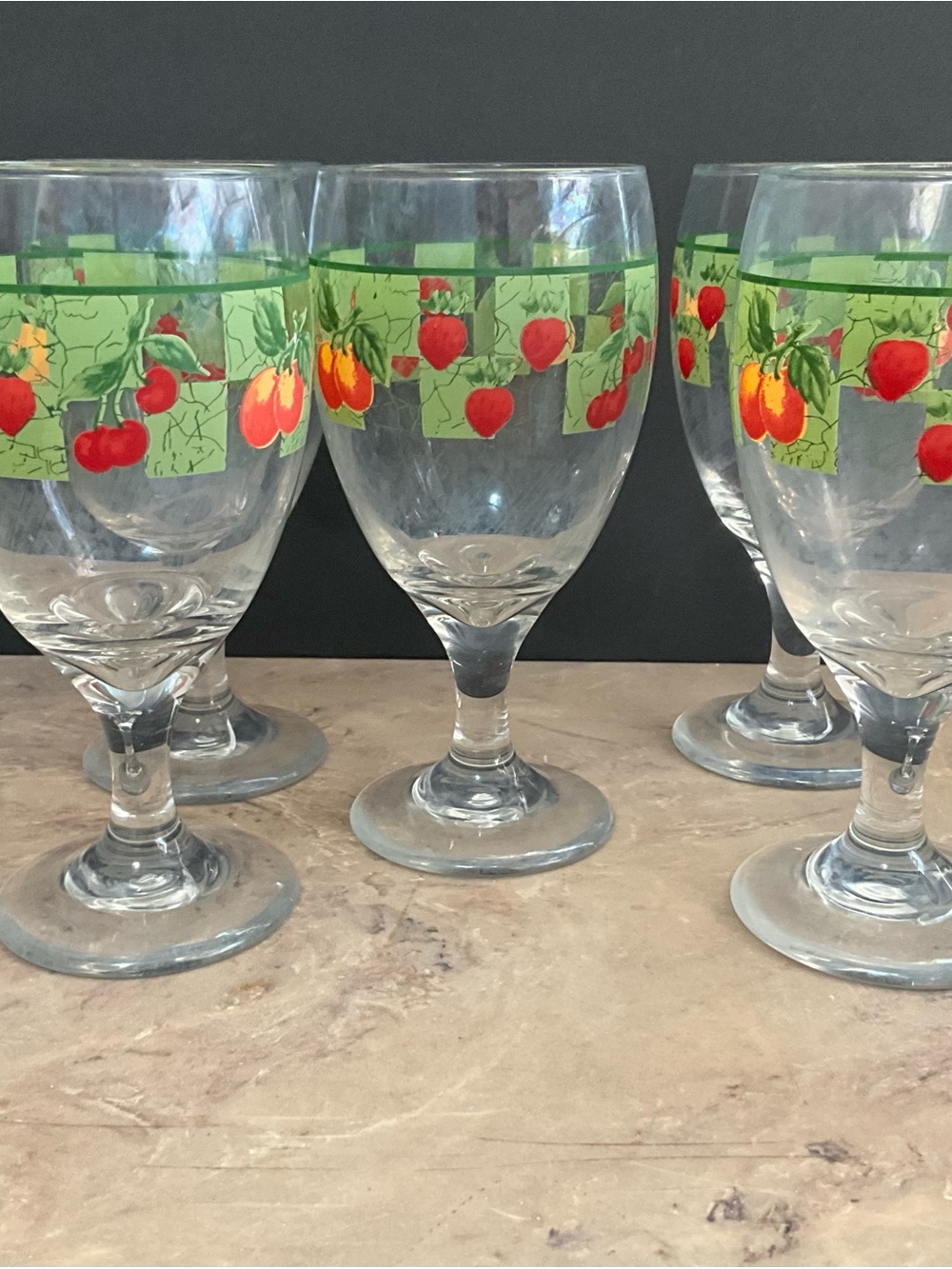 Vintage Fruit Wine Goblet Set - Cottage Kitchen Stemware